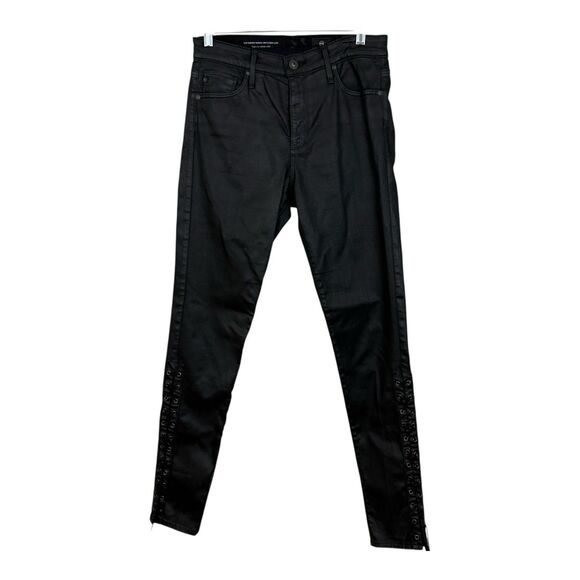 AG Goldschmied Farrah Skinny Ankle Side Lace Pants Sz 28R Black Coated Moto - Picture 2 of 13